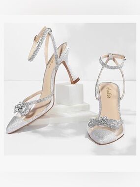 Ankis Rhinestone Closed Toe Heels Women Ankle Strap Pumps Slingback Stiletto 8